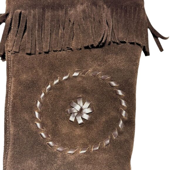 Vintage Boho Boots Size Narrow 36 (5.5/6) Brown Fringe Leather Suede Boots *flaw - Picture 12 of 16